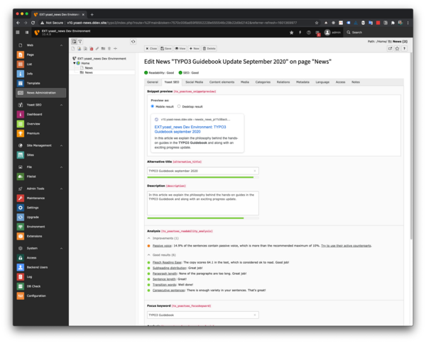 News items can be checked by Yoast SEO for TYPO3 – EXT:news