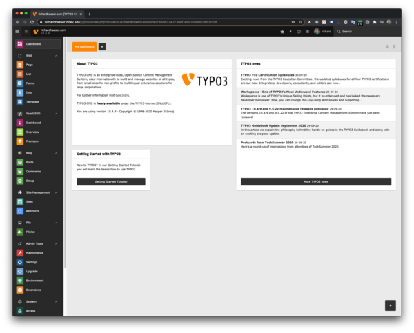 The dashboard for TYPO3 is your new starting point in the backend of TYPO3