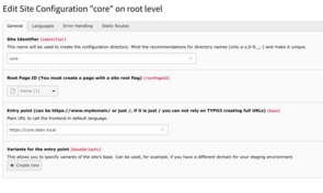 Site configuration in TYPO3 CMS version 9 LTS